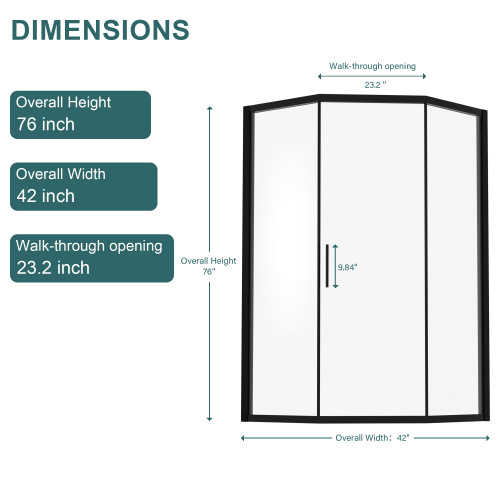 42" W X 76" H Diamond-Shaped Corner Shower Door, 5/16 In.(8Mm), Matte Black - Image 9