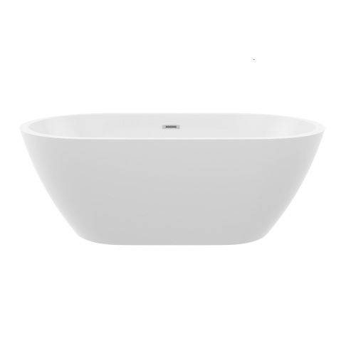 67" Acrylic Freestanding Bathtub, Elegant Oval Shape Soaking Bathtub, Glossy White, Chrome Overflow & Pop-Up Drain - Image 2