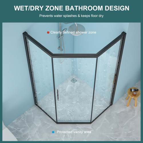 42" W X 76" H Diamond-Shaped Corner Shower Door, 5/16 In.(8Mm), Matte Black - Image 4