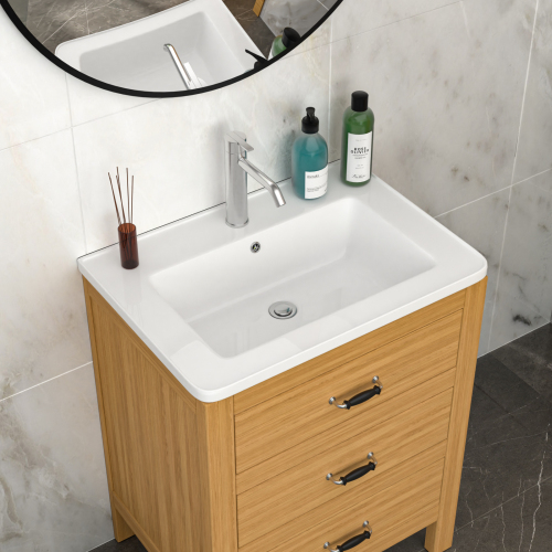 28" x 19" White Rectangular Single Vanity Top with 1 Faucet Hole and Overflow(Sink Only) - Image 5
