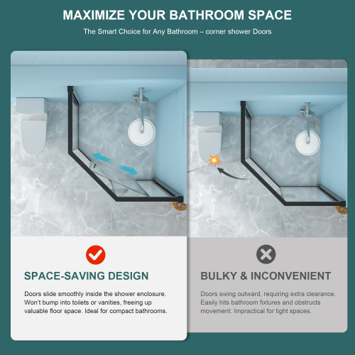 42" W X 76" H Diamond-Shaped Corner Shower Door, 5/16 In.(8Mm), Matte Black - Image 3