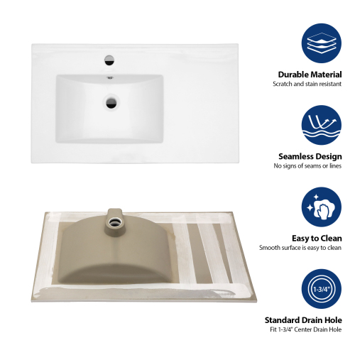 32" x 18.5" Bathroom Ceramic Console Sink with Overflow & Black Legs - Image 5