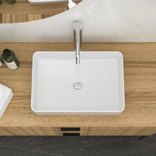 19.63"x13.69" White Ceramic Rectangular Vessel Bathroom Sink - Image 2