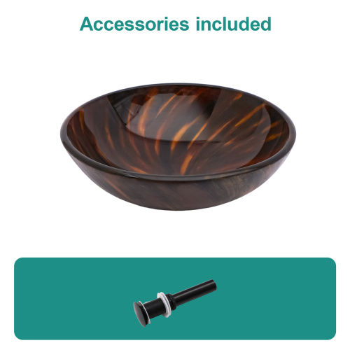 Bathroom Artistic Tempered Glass Vessel Bathroom Sink with Pop-up Drain, Amber-brown Tempered Glass Vanity Round Bowl (no Faucet)? - Image 5
