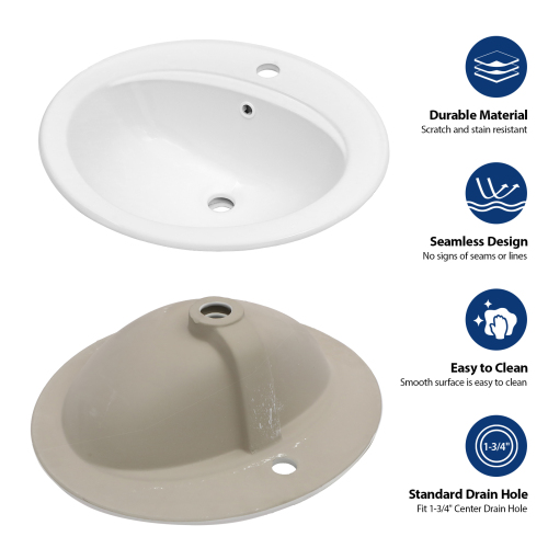 21.8 Inch Drop In Bathroom Sink White Porcelain 21.8x19.5inch Ceramic Vitreous Above Counter Vanity Lavatory Sink - Image 5