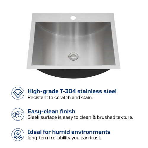 21"x17" Brushed Nickel Stainless Steel Drop-in Bathroom Sink with Pop Up Drain - Image 8
