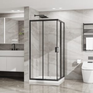 Shower Enclosure 36 In.D X 36 In. W X 72 In. H, Corner Shower Door With 1/4 In. Clear Tempered Glass, Sliding Opening, Black Finish Aluminum Framed