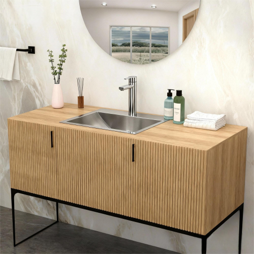 21"x17" Brushed Nickel Stainless Steel Drop-in Bathroom Sink with Pop Up Drain - Image 2