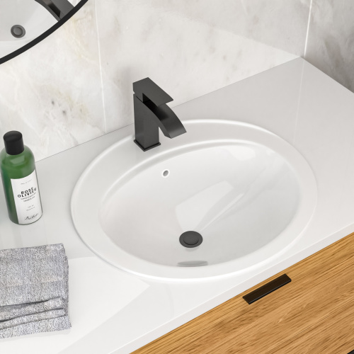 21.8 Inch Drop In Bathroom Sink White Porcelain 21.8x19.5inch Ceramic Vitreous Above Counter Vanity Lavatory Sink - Image 2