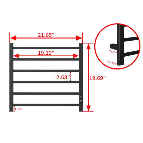 Towel Warmer 6 Bar Electric Heated Towel Rack Wall Mount Plug-In/Bath Towel Heater Matt-Black - Timer - Image 3