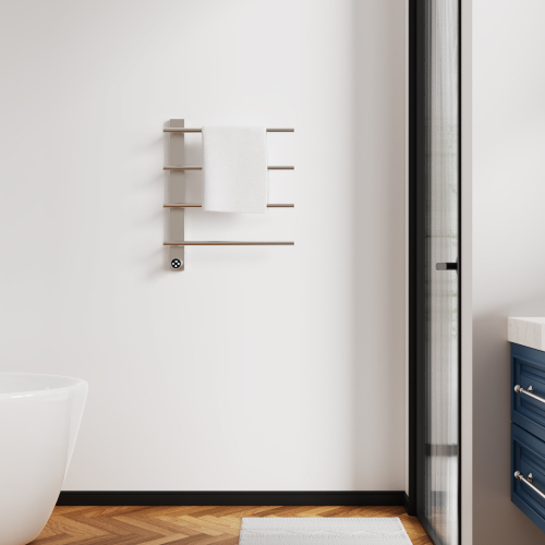Brushed Nickel Heated Towel Rack For Bathroom,Wall Mounted With Intelligent Touch Screen Timer, 4-Bar Towel Warmer, 304 Stainless Steel Polished, Plug-In/Hard-Wired
On-Site