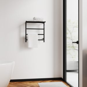Heated Towel Rack With Top Shelf, 3-Bar Towel Wall Mountedwarmer For Bathroom With Intelligent Touch Screen Timer, 304 Stainless Steel Polished, Plug-In/Hard-Wired