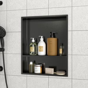21" X 17" Stainless Steel Shower Niche Double Shelf, Gunmetal Black