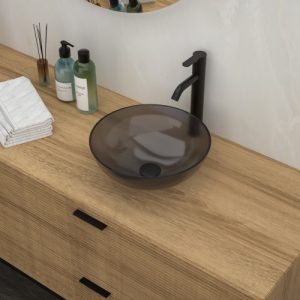 Bathroom Artistic Tempered Glass Vessel Bathroom Sink with Pop-up Drain, Grey