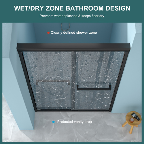 48"W X 76"H Double Sliding Glass Shower Door - 8Mm Tempered Glass With 304 Stainless Steel Frame, Matte Black - Image 4