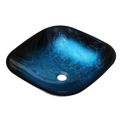 Bathroom Artistic Tempered Glass Vessel Bathroom Sink with Faucet and Pop-up Drain, Blue - Image 10