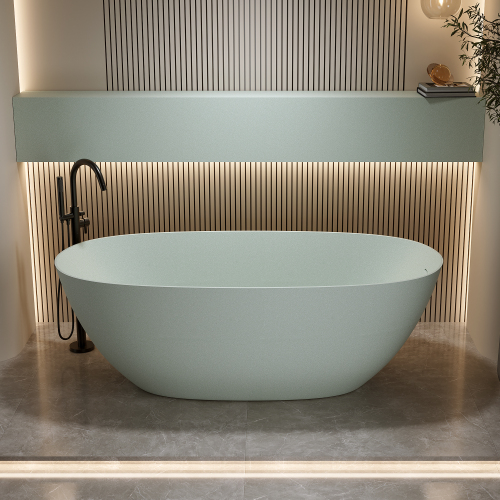 61'' Freestanding Bathtub Resin Stone Soaking Bathtub Solid Surface Modern Tubs With Overflow And Pop-Up Drain - Image 5