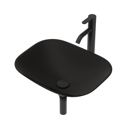 Bathroom Artistic Tempered Glass Vessel Bathroom Sink with Faucet and Pop-up Drain, Matte Black - Image 5