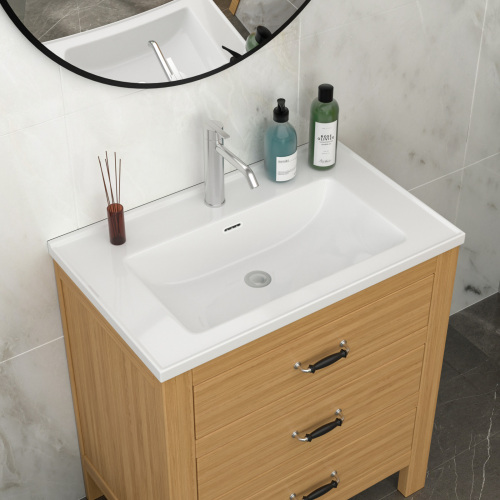 32"x20" White Rectangular Single Vanity Top with 1 Faucet Hole and Overflow(Sink Only) - Image 2