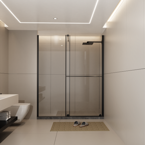 Glass Shower Door, 30 - 60 In.W X 72 In.H Shower Sliding Door Walk-In Shower Screen Dual Usage,1/4 Inch Thick Glass Panel With Stainless Steel Handle, Supporting Bar, Black - Image 3
