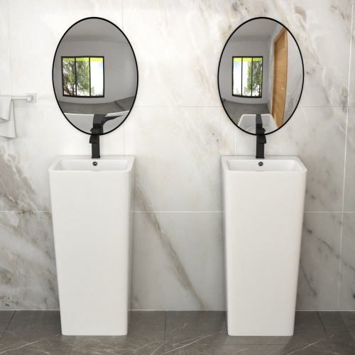 16" Classic White Ceramic Pedestal Sink Bathroom Sink Basin, Space-Saving Design for Powder Rooms, Kids' Bathrooms & Boutique Hotels - Image 11
