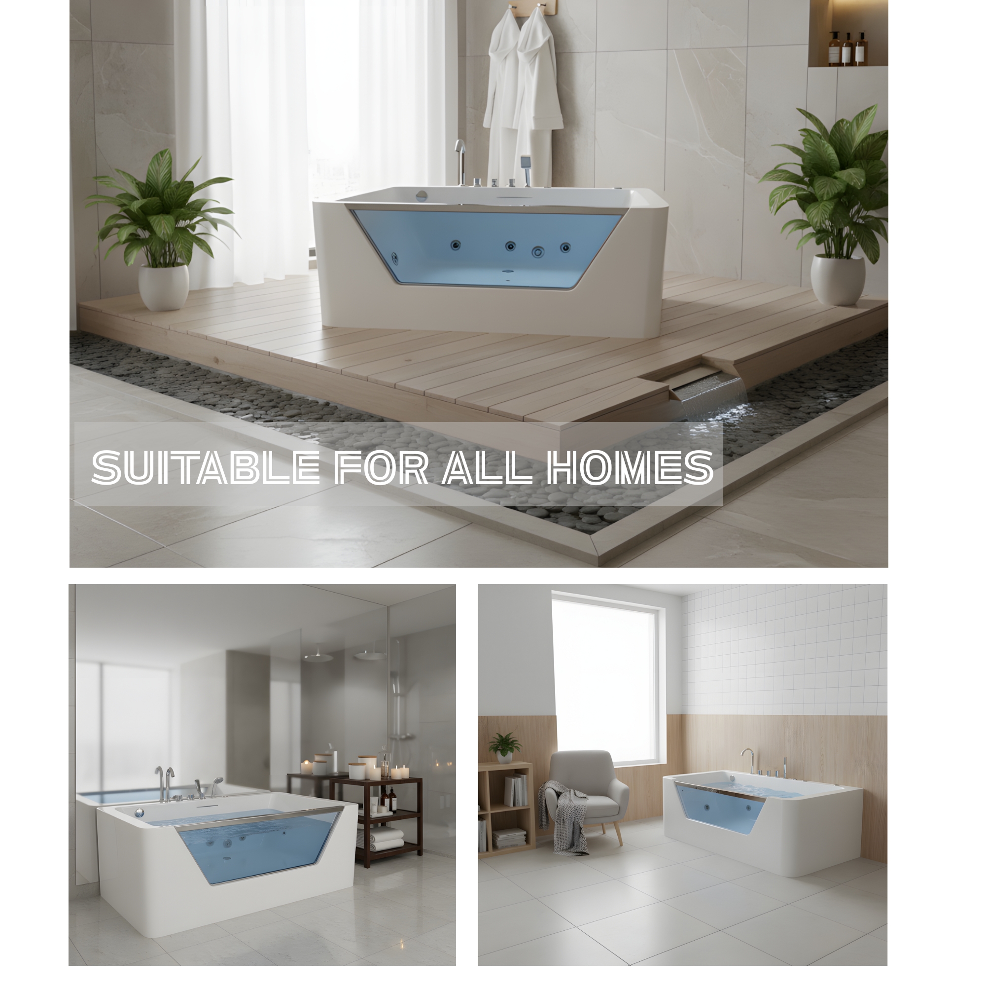 67" Whirlpool Bathtub ,Hydrotherapy Jetted Bathtub With Glass Panel, 7 Jets,3-Side Apron,89 Gallons,White - Image 16