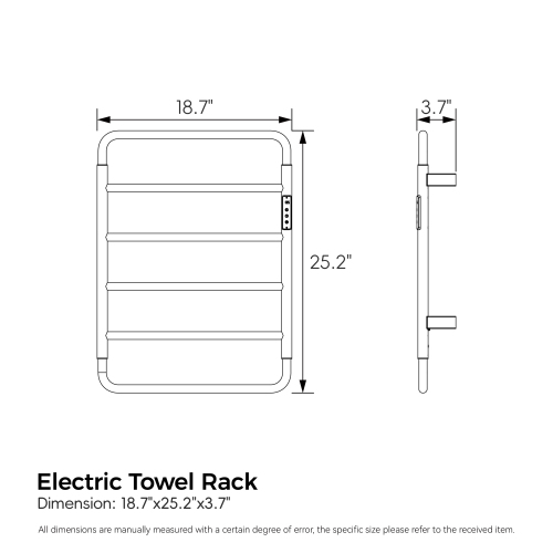 18.7" Heated Towel Rack For Bathroom,Wall Mounted With Intelligent Touch Screen Timer, 6-Bar Towel Warmer, 304 Stainless Steel Polished, Plug-In/Hard-Wired - Image 4