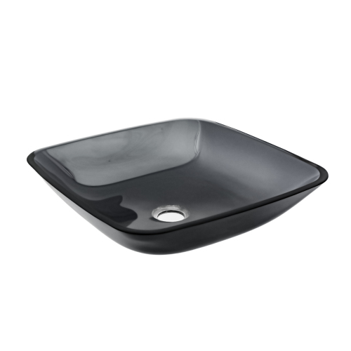 Bathroom Vessel Bathroom Sink Above Counter Grey Bowl Square Sink for Bathroom, Tempered Glass Vessel Sink with Pop-up Drain (no Faucet) - Image 6