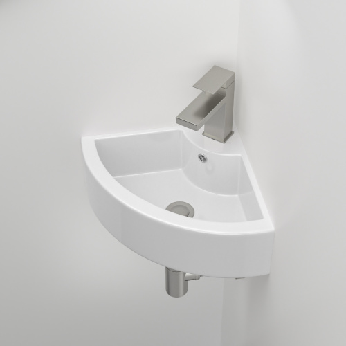 18 x13 Inch White Triangle Porcelain Ceramic Wall Mount Vessel Sink with Single Faucet Hole & Overflow
