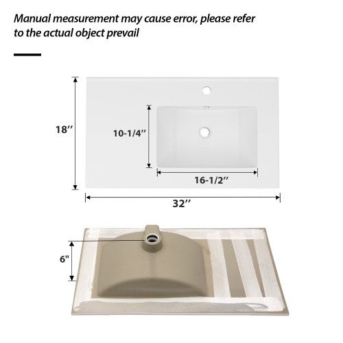 32" x 18" White Rectangular Single Vanity Top with 1 Faucet Hole and Overflow(Sink Only), a spacious left countertop for maximum storage convenience - Image 7