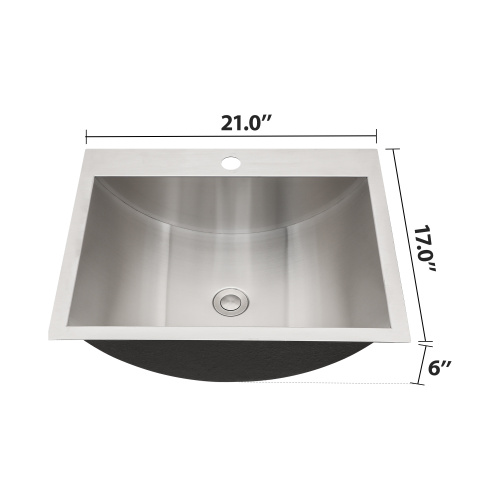 21"x17" Brushed Nickel Stainless Steel Drop-in Bathroom Sink with Pop Up Drain - Image 7