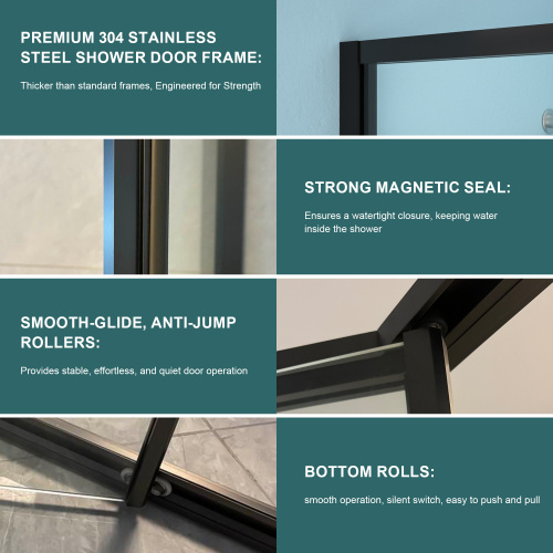 42" W X 76" H Diamond-Shaped Corner Shower Door, 5/16 In.(8Mm), Matte Black - Image 2