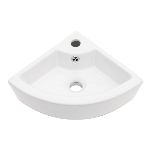 18 x13 Inch White Triangle Porcelain Ceramic Wall Mount Vessel Sink with Single Faucet Hole & Overflow - Image 6