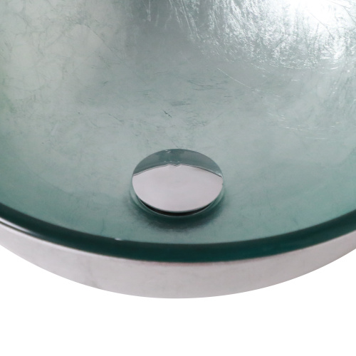 Bathroom Artistic Tempered Glass Vessel Bathroom Sink with Pop-up Drain, Silver - Image 6