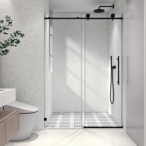54"W X 76"H Black Frameless One Fixed And One Shifted Shower Door, 70Mm 304 Stainless Steel Large Pulleys With Adjustable Soft Closing Function,With Nano Easy Cleaning And Stick Explosion-Proof Menbrance - Image 4