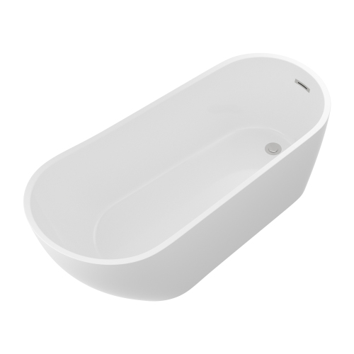 59" Acrylic Freestanding Bathtub Contemporary Soaking White Tub With Chrome Overflow And Drain - Image 3