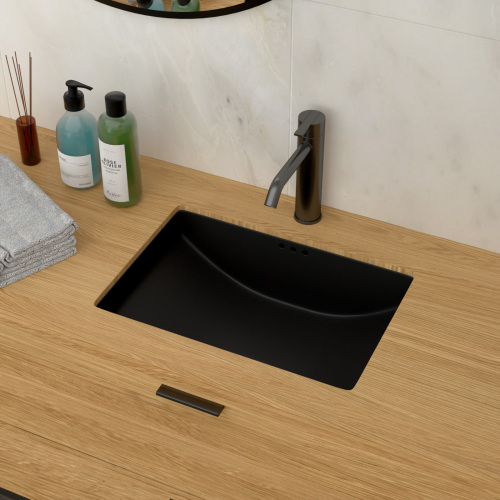 21"x14.75" Black Ceramic Undermount Bathroom Sink with Overflow