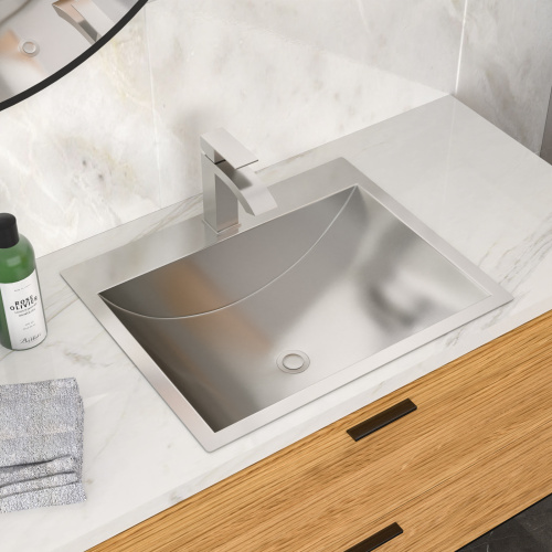 21"x17" Brushed Nickel Stainless Steel Drop-in Bathroom Sink with Pop Up Drain