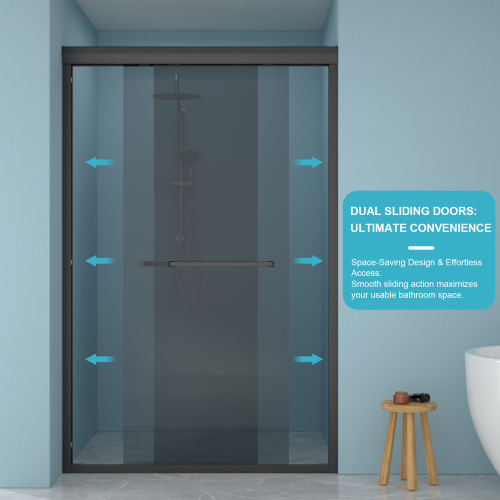 48"W X 76"H Double Sliding Glass Shower Door - 8Mm Tempered Glass With 304 Stainless Steel Frame, Matte Black - Image 12