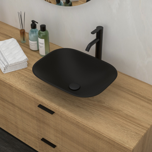 Bathroom Artistic Tempered Glass Vessel Bathroom Sink with Faucet and Pop-up Drain, Matte Black - Image 3