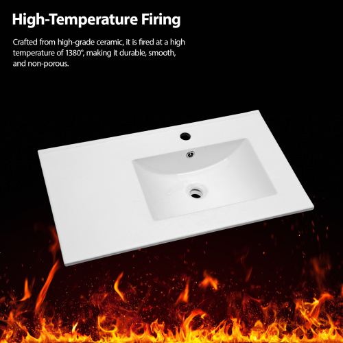 32" x 18" White Rectangular Single Vanity Top with 1 Faucet Hole and Overflow(Sink Only), a spacious left countertop for maximum storage convenience - Image 3