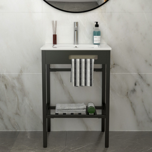 24" x 18" Bathroom Ceramic Console Sink with Overflow & Black Legs - Image 2