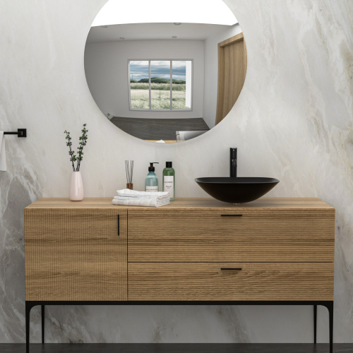 Bathroom Artistic Tempered Glass Vessel Bathroom Sink with Faucet and Pop-up Drain, Matte Black - Image 9