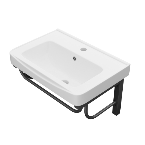 19.88"x14.25" Wall-Mounted Rectangular Ceramic Bathroom Sink with Black Towel Bar & Overflow - Image 7