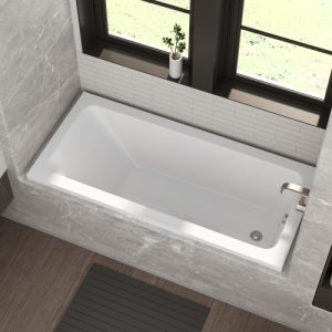 66-Inch Acrylic Built-In Soaking Tub - Glossy White, Built-In Design, Chrome Hand-Twist Drain With Left/Right Installation Option