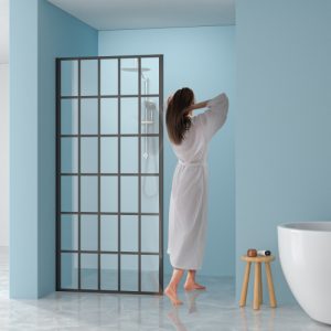 Shower Door 34" W X 72" H Single Panel Frameless Fixed Shower Door, 5/16 In. (8Mm), Open Entry Design In Matte Black