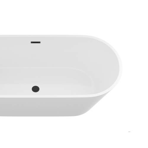 67"/63" Acrylic Freestanding Bathtub, Stand Alone Soaking Tub, Gloss White Finish, Black Overflow & Pop-Up Drain - Image 3