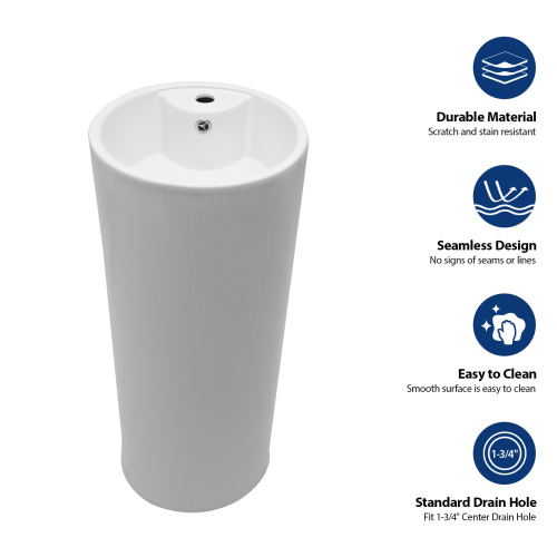 15" Classic White Ceramic Pedestal Sink Bathroom Sink Basin, Space-Saving Design for Powder Rooms, Kids' Bathrooms & Boutique Hotels - Image 9