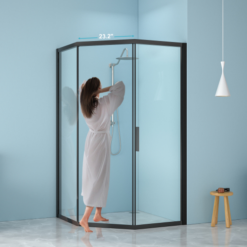 42" W X 76" H Diamond-Shaped Corner Shower Door, 5/16 In.(8Mm), Matte Black
