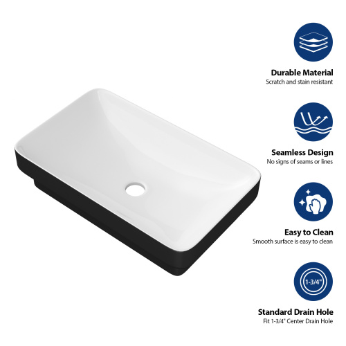 19"x12" White & Black Semi-Recessed Ceramic Bathroom Sink - Countertop Vessel Design - Image 6